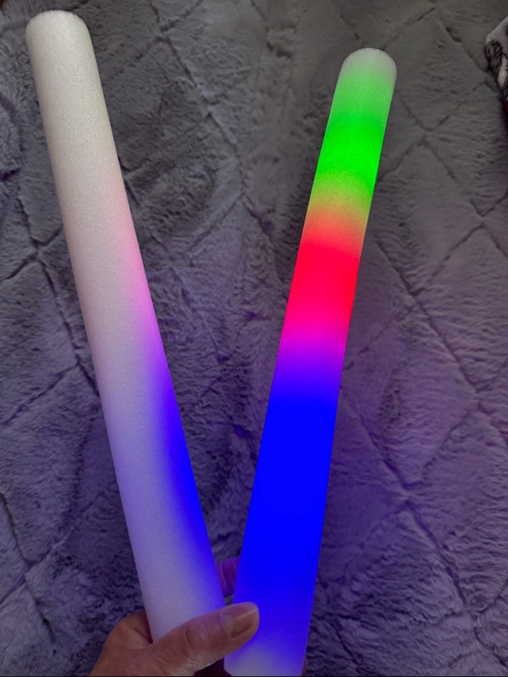 LED Foam Party Light Sticks - White Foam with Multicolor LEDs - Set of 4 New